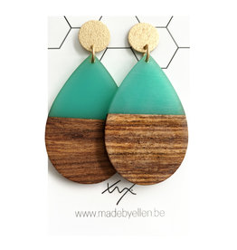 oorbEllen hars&hout druppel Xl turquoise