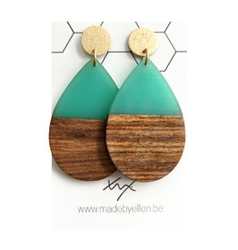 oorbEllen hars&hout druppel Xl turquoise