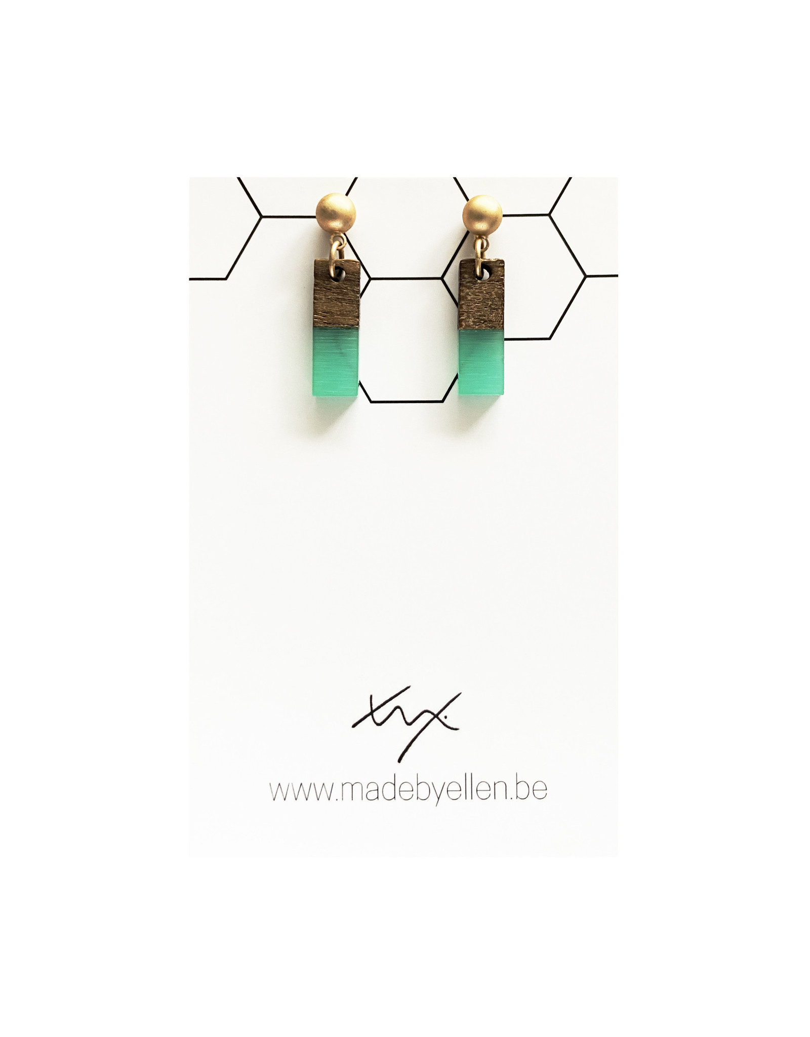 oorbEllen hars&hout rechthoekje mini turquoise