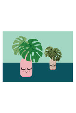 Postkaart met broche & enveloppe monstera