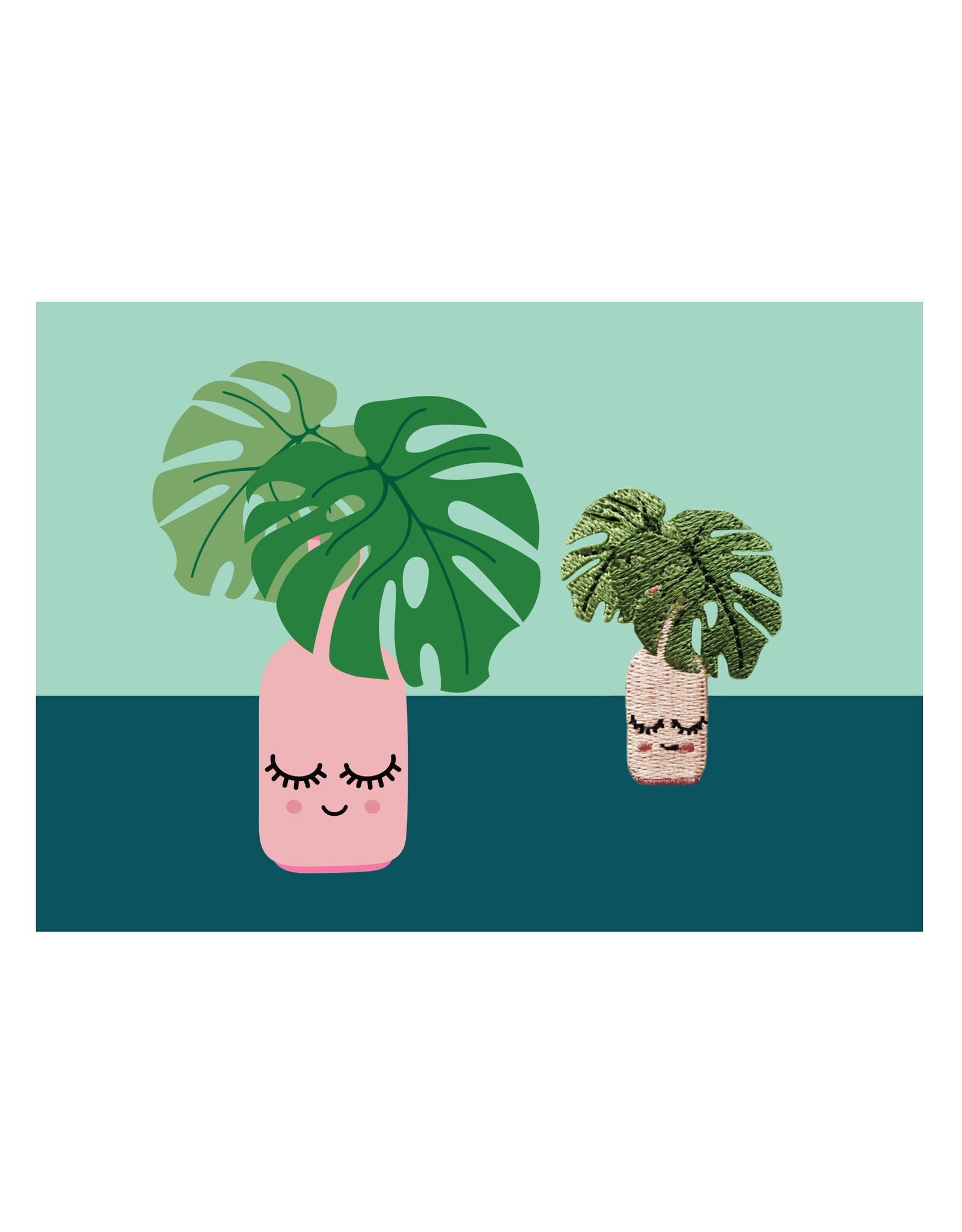 Postkaart met broche & enveloppe monstera