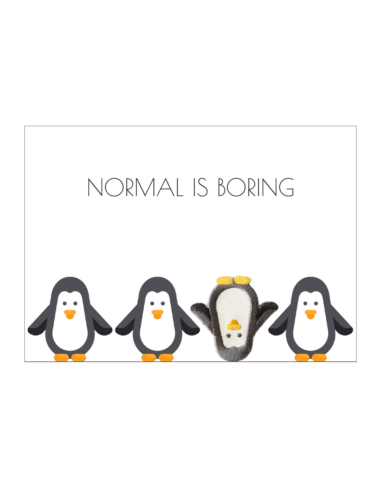 Postkaart met strijkpatch & enveloppe pinguïn