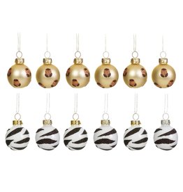 Kerstballen mini zebra & luipaard 12st.