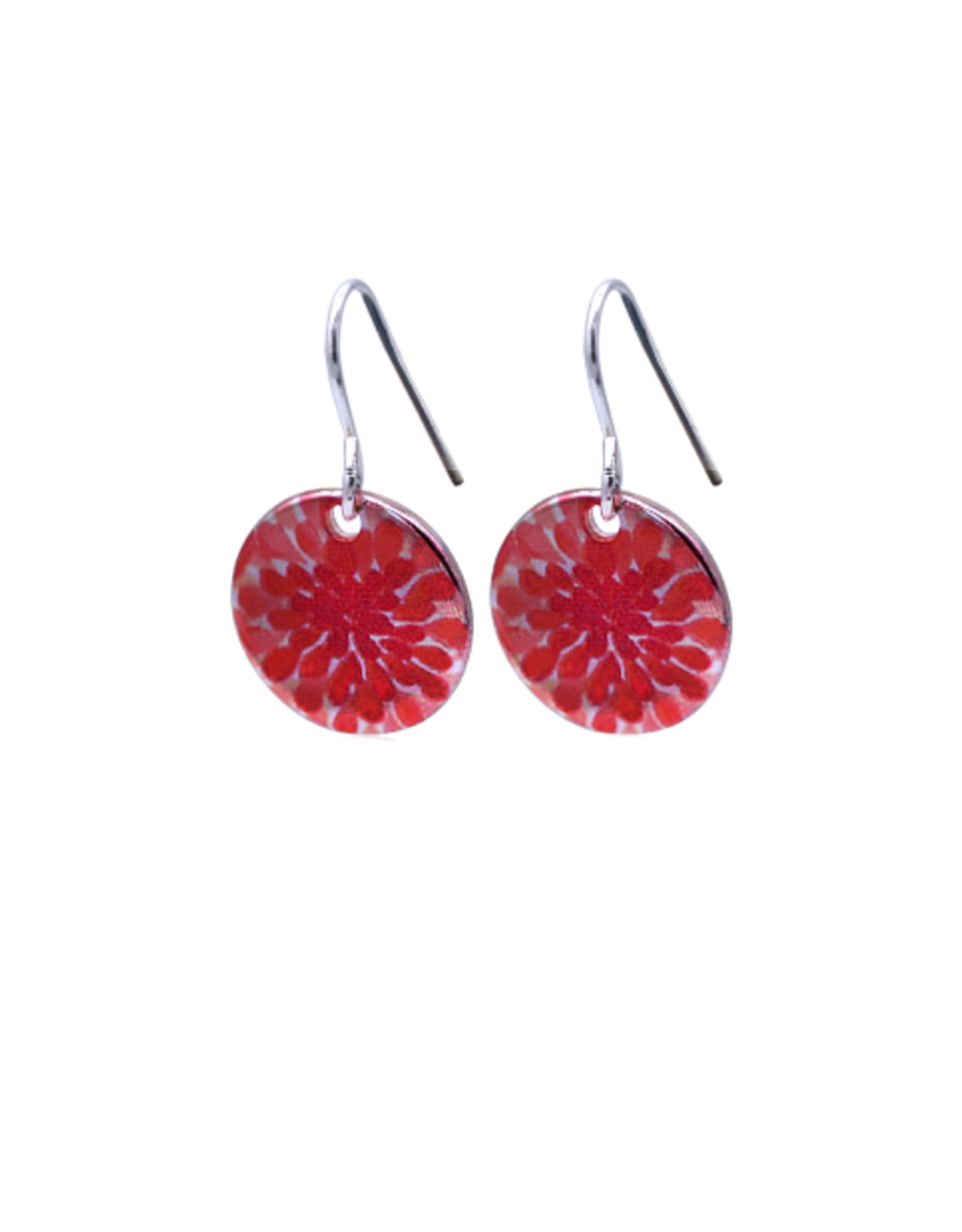 Hangertjes zilver 12mm bloem rood