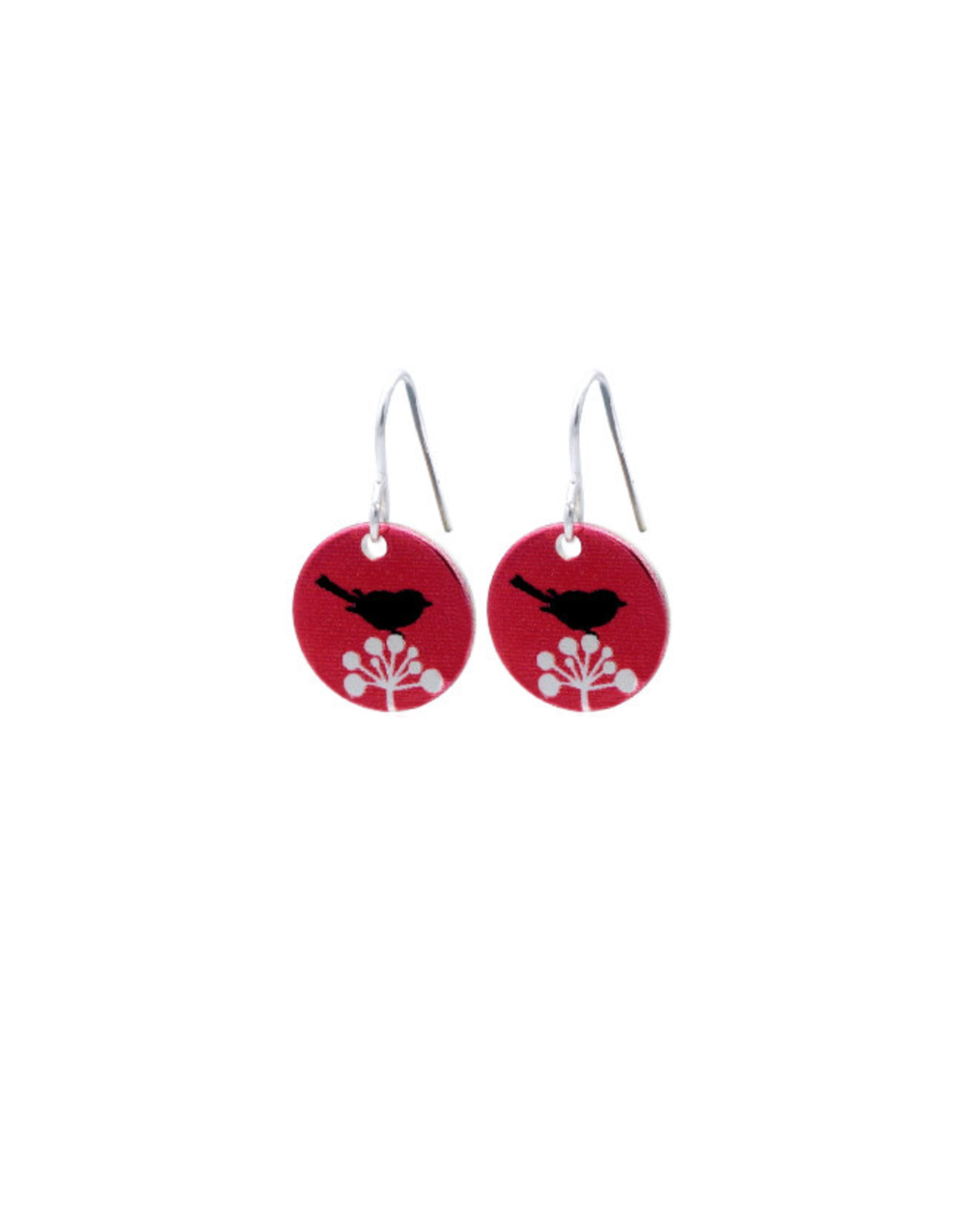 Hangertjes zilver 12mm vogel rood