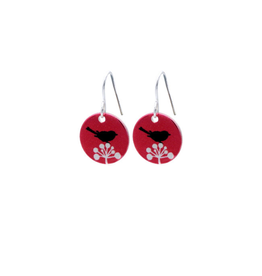 Hangertjes zilver 12mm vogel rood