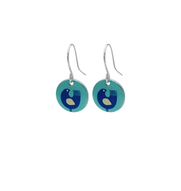 Hangertjes zilver 12mm vogel turquoise