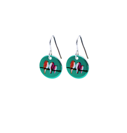 Hangertjes zilver 12mm vogels groen