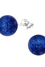 Stekertjes zilver bolletje 6mm glitter blauw