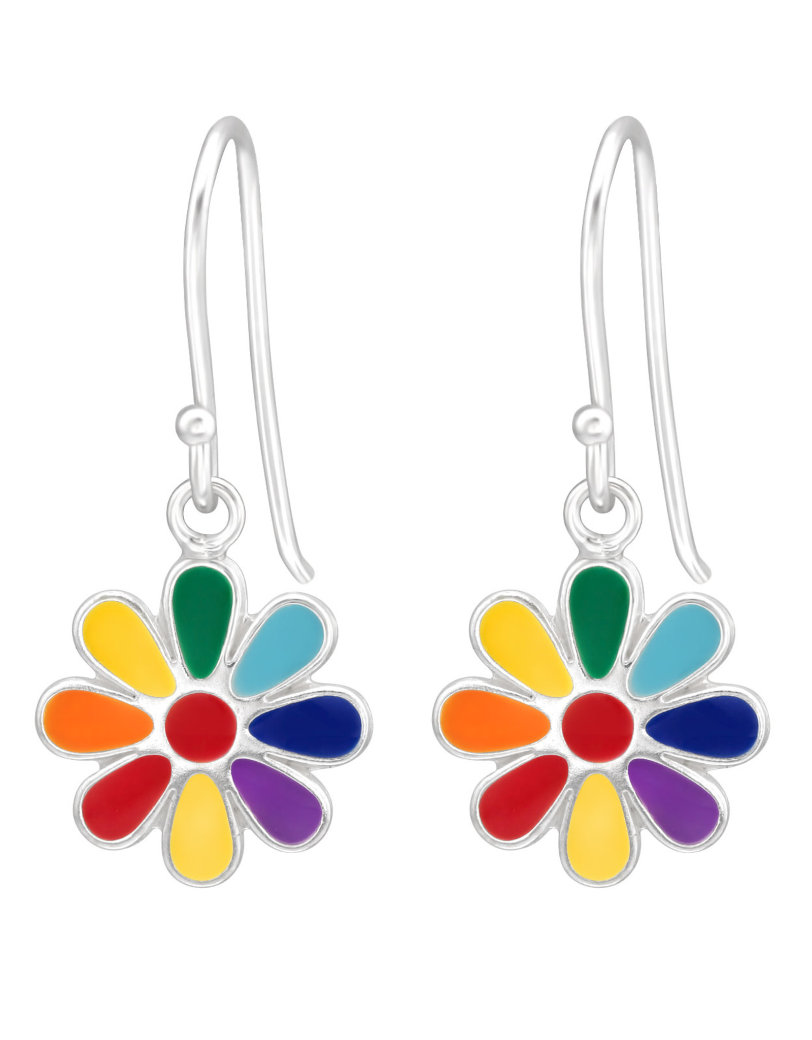 Hangertjes zilver bloem regenboog