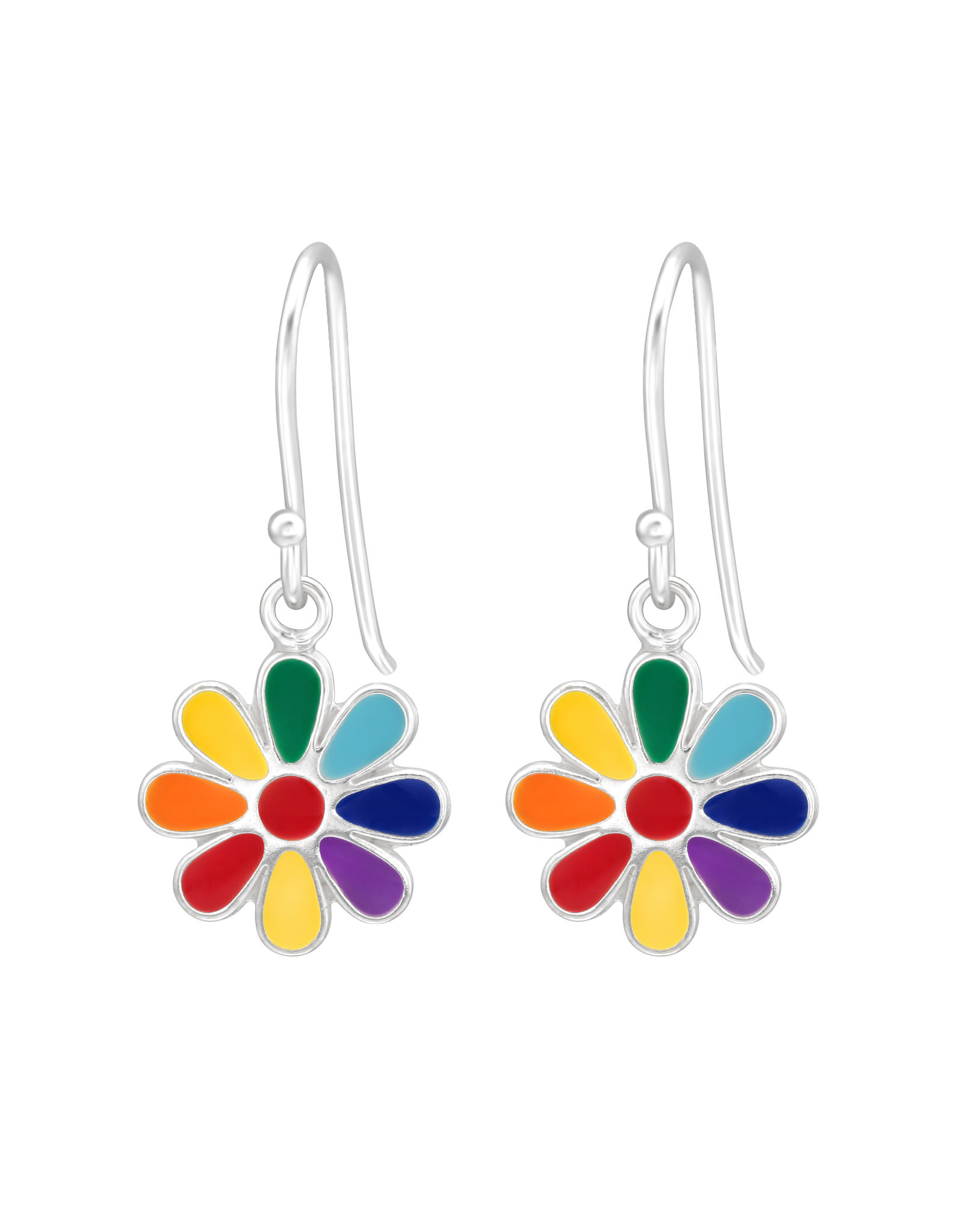 Hangertjes zilver bloem regenboog