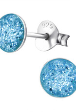 Stekertjes zilver rond 5mm glitter blauw