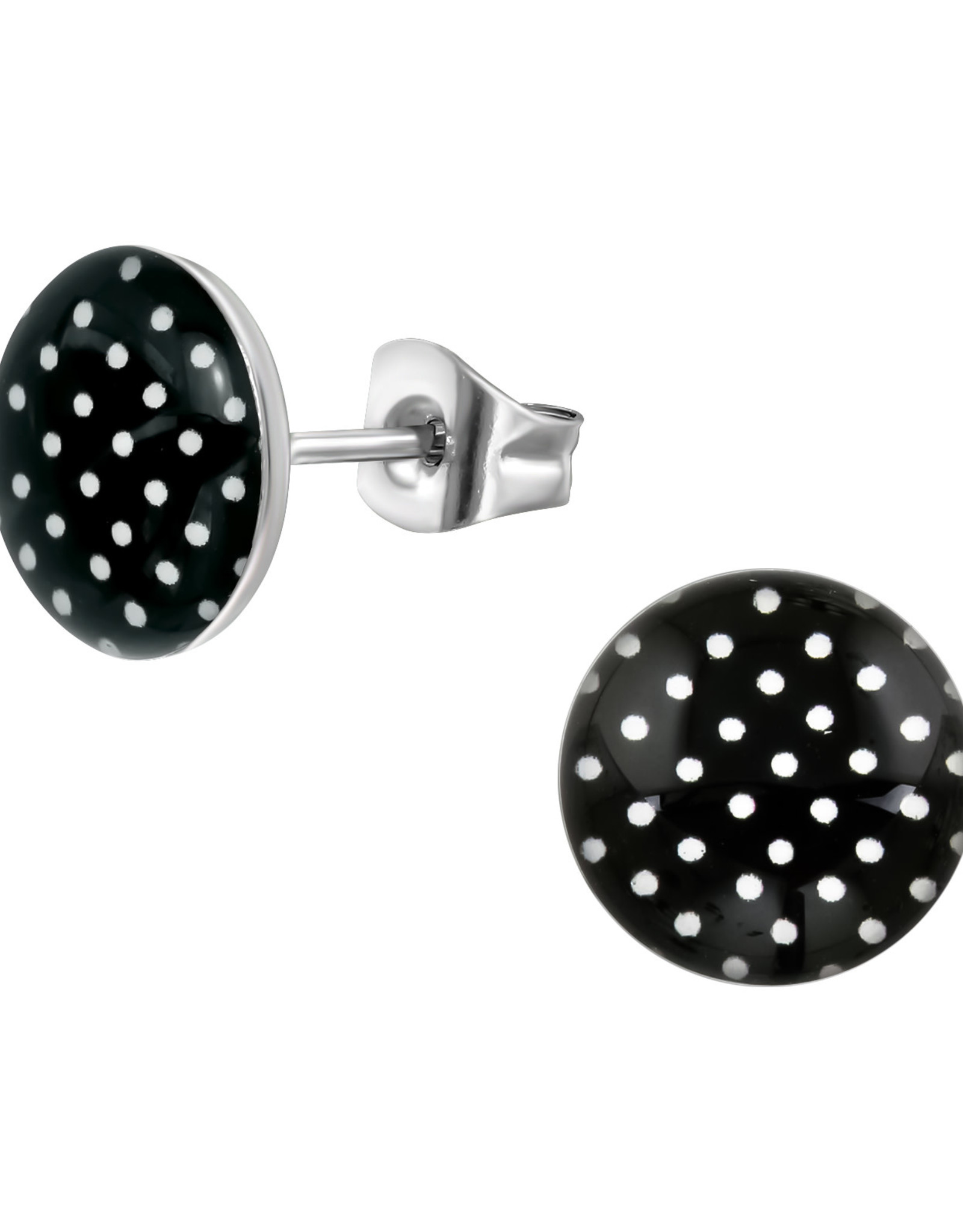 Stekertjes rvs rond polkadot zwart 12mm