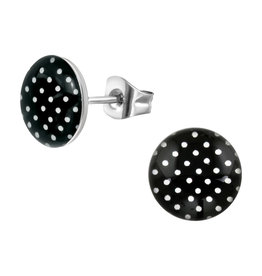 Stekertjes rvs rond polkadot zwart 12mm