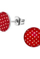 Stekertjes rvs rond polkadot rood 12mm