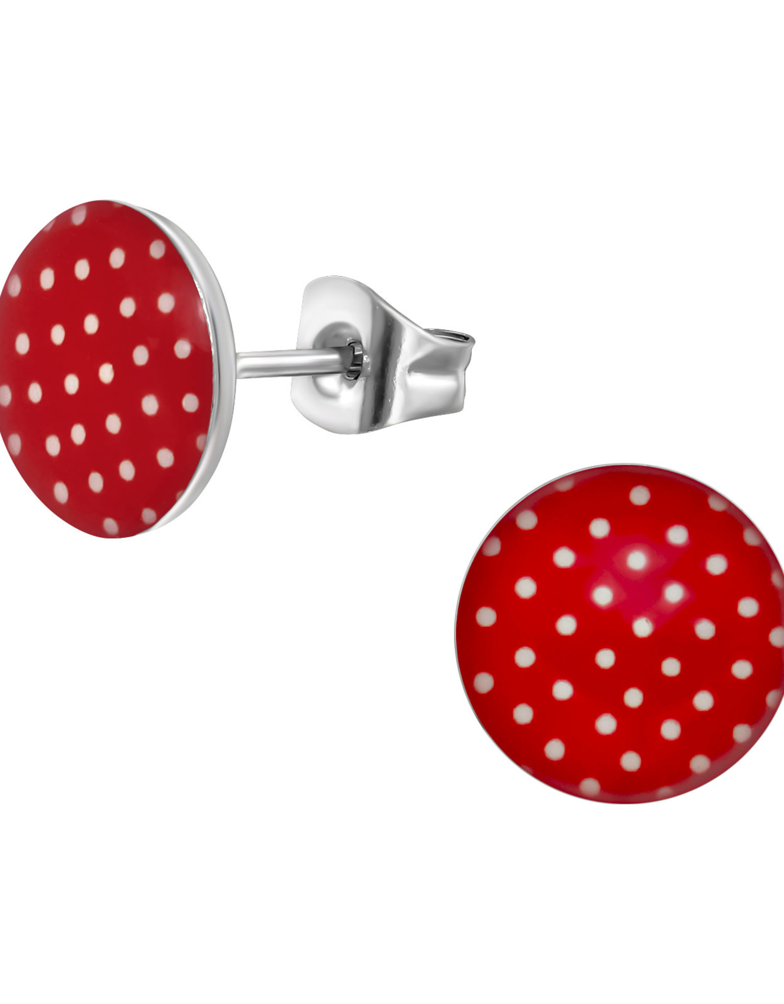 Stekertjes rvs rond polkadot rood 12mm