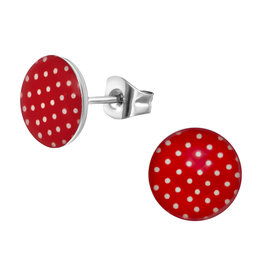 Stekertjes rvs rond polkadot rood 12mm