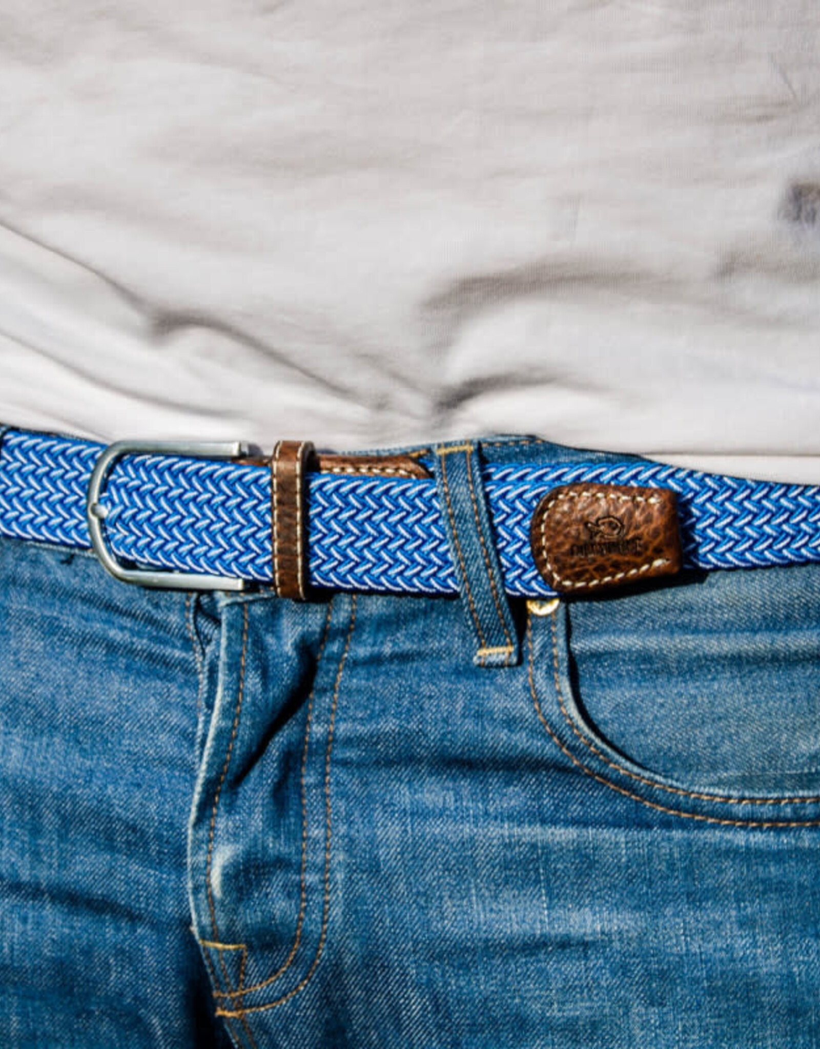 Riem visgraat blauw/ecru T1