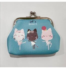 Portemonneetje clip katten trio turquoise