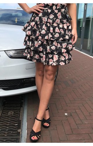 BLACK - 'LILY' - FLORAL RUFFLE SKIRT BLACK - 'LILY' - FLORAL RUFFLE SKIRT