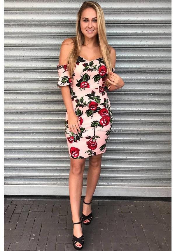 PINK - 'ROSELYN' FLORAL OFF SHOULDER DRESS