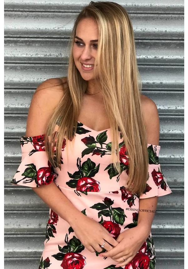 PINK - 'ROSELYN' FLORAL OFF SHOULDER DRESS