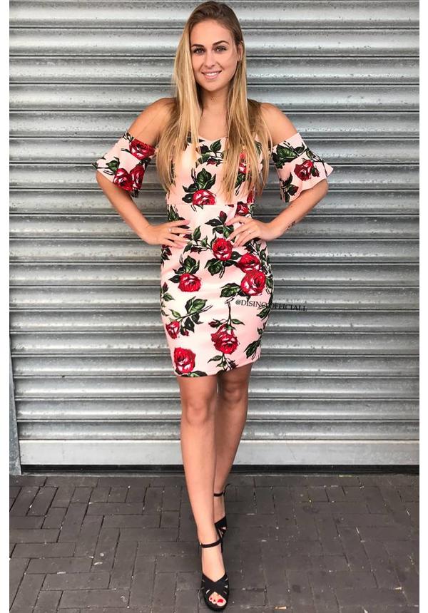 PINK - 'ROSELYN' FLORAL OFF SHOULDER DRESS