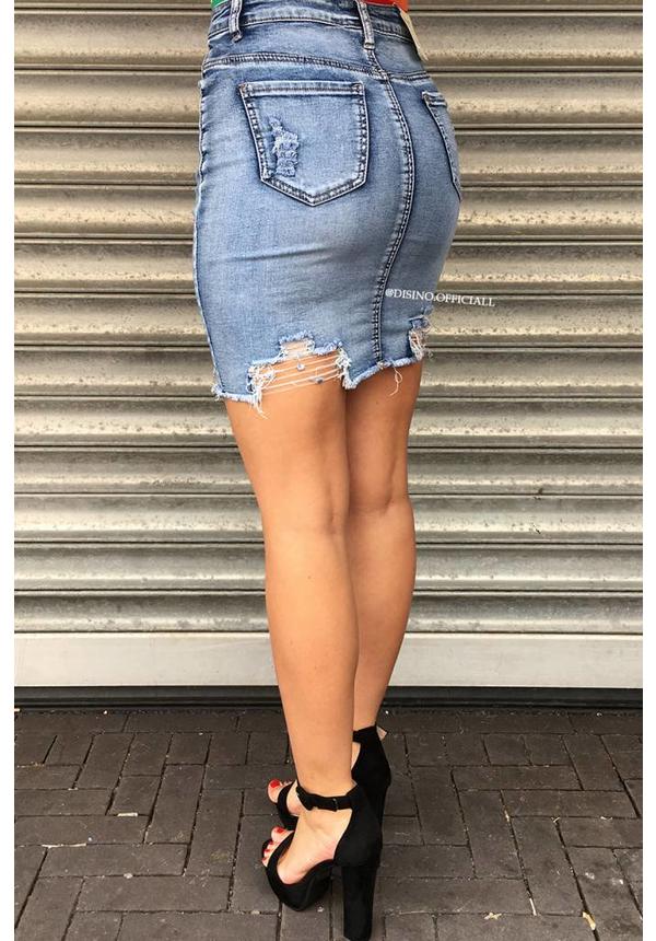 BLUE - DISTRESSED DENIM SKIRT