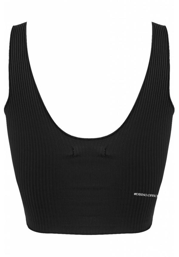 BLACK - 'TIA' - RIBBED TIE UP CROP TOP