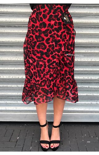 RED - 'STELLA' - LEOPARD OVERLAY MIDI SKIRT RED - 'STELLA' - LEOPARD OVERLAY MIDI SKIRT