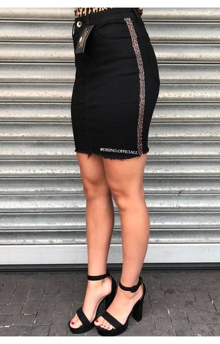 BLACK - LEOPARD STRIPED SUPER STRETCHY DENIM SKIRT BLACK - LEOPARD STRIPED SUPER STRETCHY DENIM SKIRT