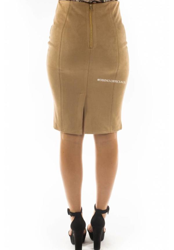 BEIGE - 'GABY' - SUEDINE MIDI PENCIL SKIRT