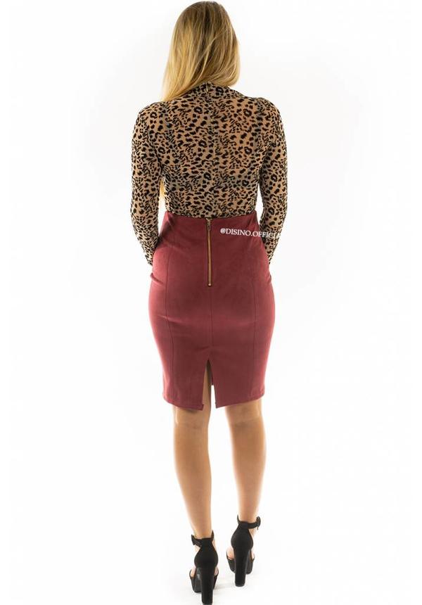 BURGUNDY - 'GABY' - SUEDINE MIDI PENCIL SKIRT