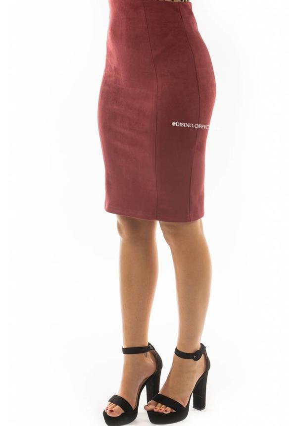 BURGUNDY - 'GABY' - SUEDINE MIDI PENCIL SKIRT