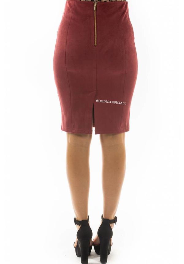 BURGUNDY - 'GABY' - SUEDINE MIDI PENCIL SKIRT