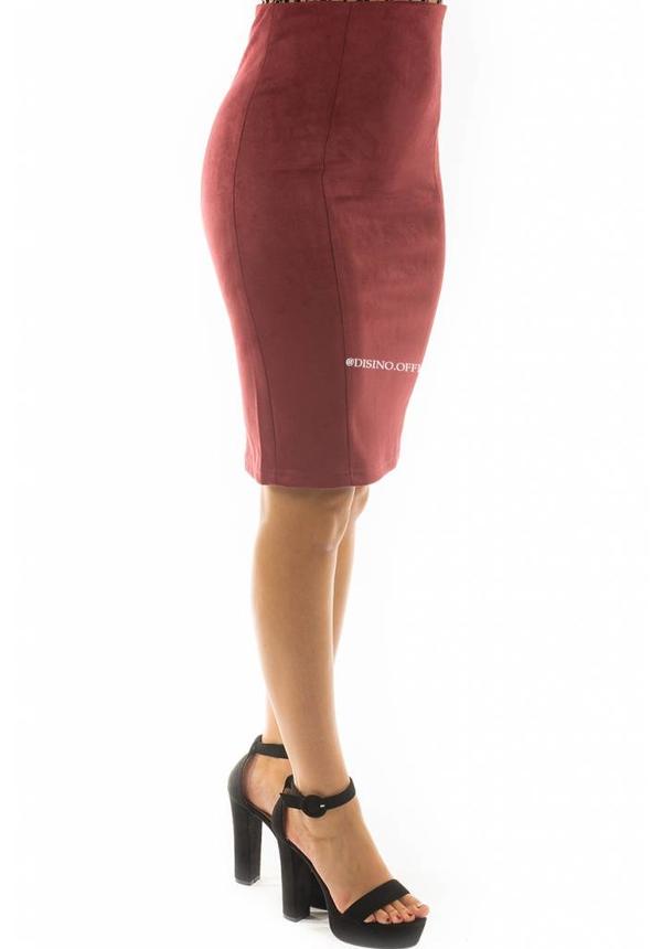 BURGUNDY - 'GABY' - SUEDINE MIDI PENCIL SKIRT