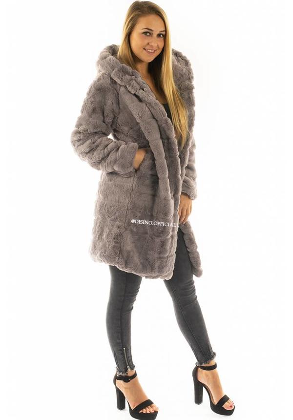 GREY - 'SOPHIE' - LONG SUPER SOFT FAUX FUR COAT