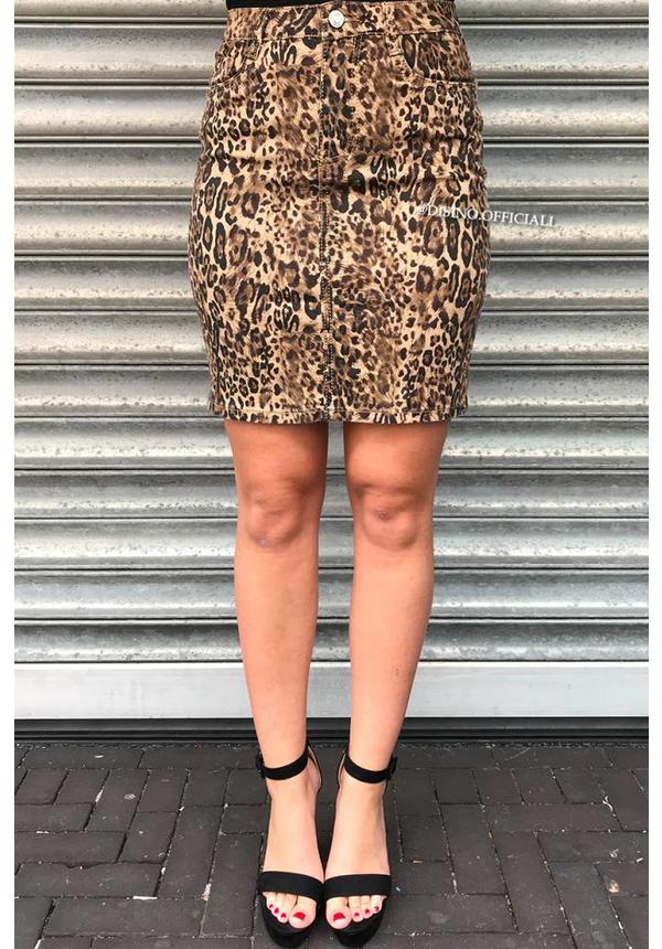 LEOPARD - SUPER STRETCH DENIM SKIRT