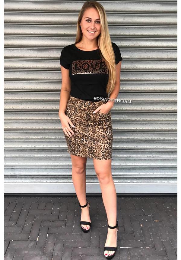 LEOPARD - SUPER STRETCH DENIM SKIRT