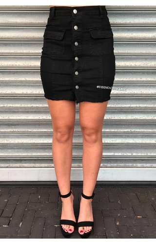 BLACK - DISTRESSED BUTTON DENIM SKIRT BLACK - DISTRESSED BUTTON DENIM SKIRT