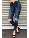 QUEEN HEARTS JEANS - DARK BLUE - SKINNY RIPPED KNEE DETAIL - 9289