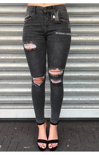 QUEEN HEARTS JEANS - DARK GREY - RIPPED SKINNY DISTRESSED - 9526 QUEEN HEARTS JEANS - DARK GREY - RIPPED SKINNY DISTRESSED - 9526