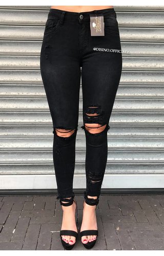 QUEEN HEARTS JEANS - BLACK - SKINNY RIPPED RIPS DETAIL - 9205 QUEEN HEARTS JEANS - BLACK - SKINNY RIPPED RIPS DETAIL - 9205