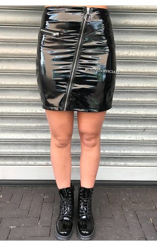 BLACK - 'JACKSON' - LATEX LOOK ZIP MINI SKIRT BLACK - 'JACKSON' - LATEX LOOK ZIP MINI SKIRT