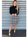 GREY - 'CHANEL' - OVERLAY CHECKERED MIDI SKIRT