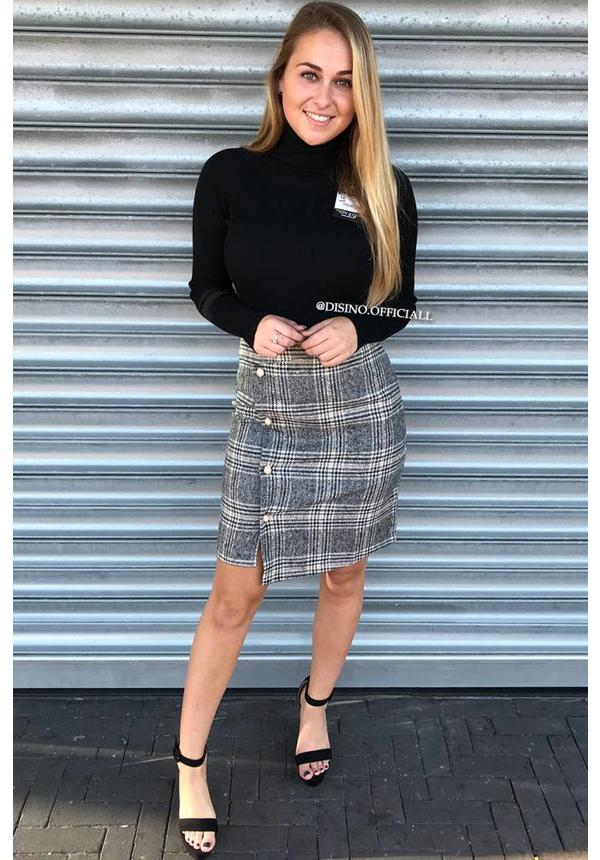 GREY - 'CHANEL' - OVERLAY CHECKERED MIDI SKIRT