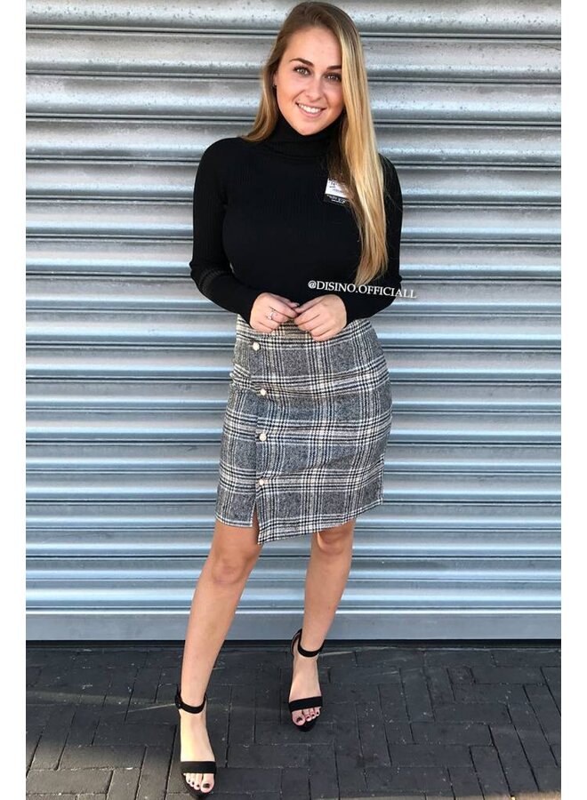 GREY - 'CHANEL' - OVERLAY CHECKERED MIDI SKIRT