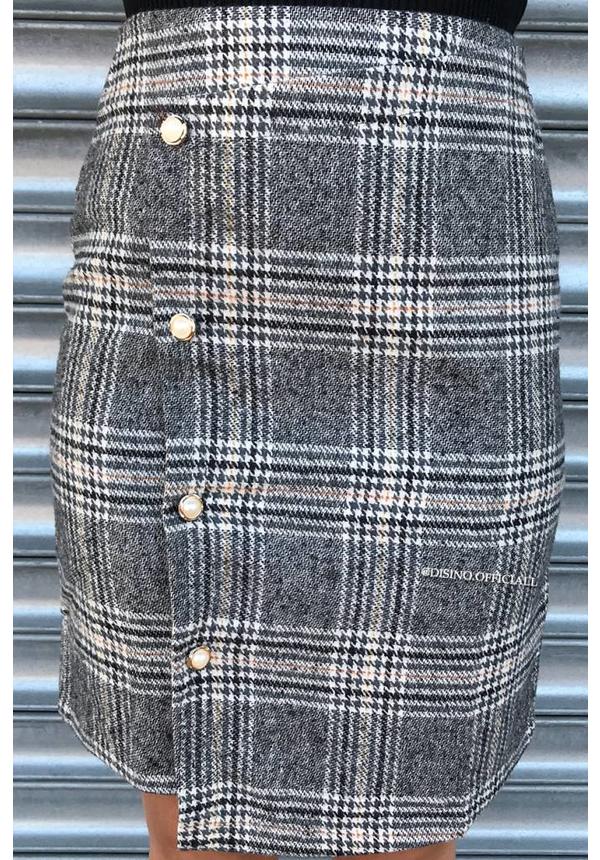 GREY - 'CHANEL' - OVERLAY CHECKERED MIDI SKIRT