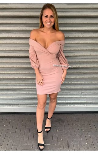 DUSTY PINK - 'SAVANAH' - OFF SHOULDER MINI DRESS DUSTY PINK - 'SAVANAH' - OFF SHOULDER MINI DRESS