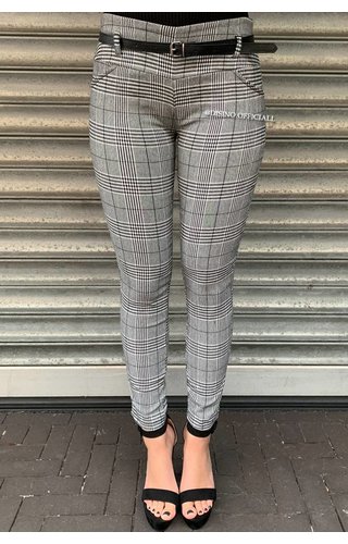 GREY - 'SIERRA' - CHECKERED SUPER STRETCH PANTS GREY - 'SIERRA' - CHECKERED SUPER STRETCH PANTS